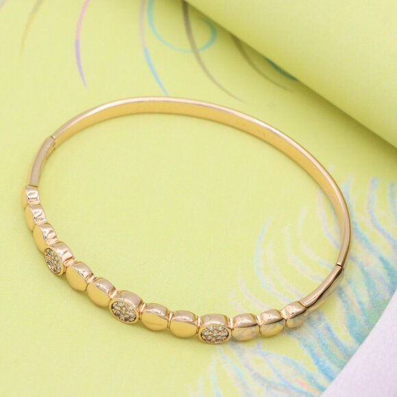 Elegant Rose Gold Bangle with Glossy Studded Circle Accents, XPBL0508 - Picture 4 of 12